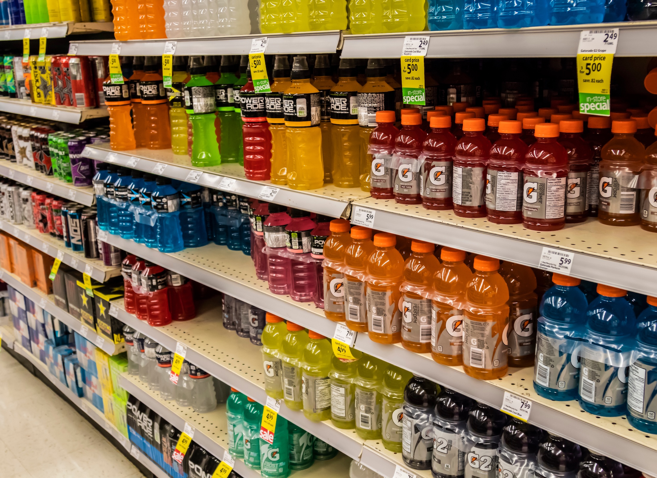 Sugary drinks in a supermarket 