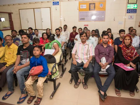 Waiting room full of patients in India