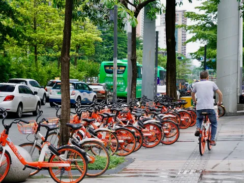 Bikesharing station in Shanghai, China 