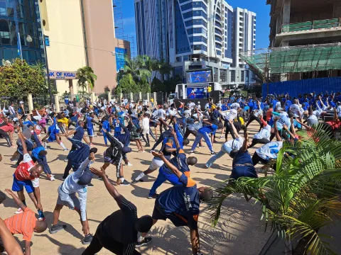 People exercising at Kigali Car Free Day in Rwanda 