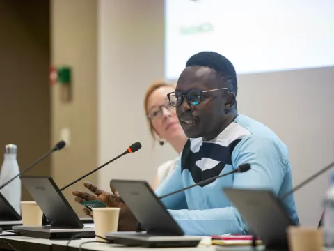 Stephen Ogweno NCD Advocate talking at an event
