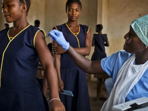 Girls being vaccinated for HPV to prevent cervical cancer