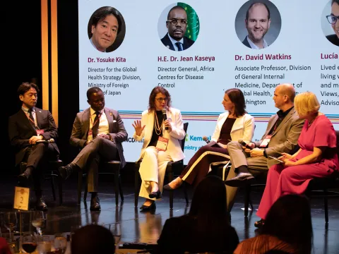 NCD advocate Lucia Feito speaking at NCDA flagship event at UNGA80 