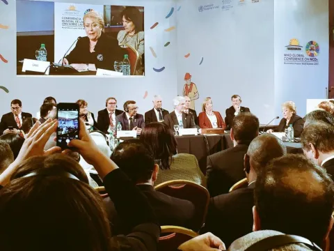 Chilean President Michelle Bachelet speaks at the Global conference on NCDs, Montevideo, Uruguay.