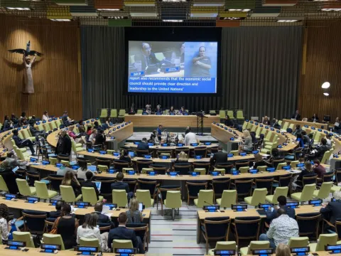 A wide view of a session of the three-day ministerial segment of the High-Level Political Forum on Sustainable Development, convened under the auspices of ECOSOC © UN Photo/Kim Haughton