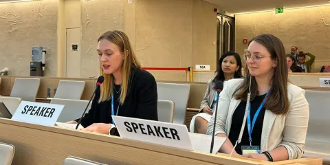 NCD Alliance advocate delivering a statement at WHO general assembly room